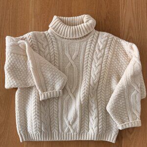 Classic Cream Cable Knit Turtleneck Sweater